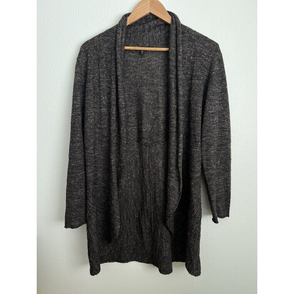 Eileen Fisher Sz Medium Wool Linen Blend Knit Open Cardigan Sweater Marled Brown